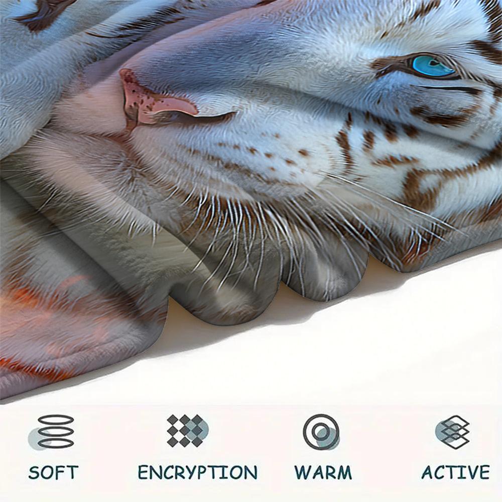 White Tiger Print Flannel Blanket, High quality Comfortable for All Seasons, Home Decor, Warmth and Comfort, Perfect for Christmas Gifts