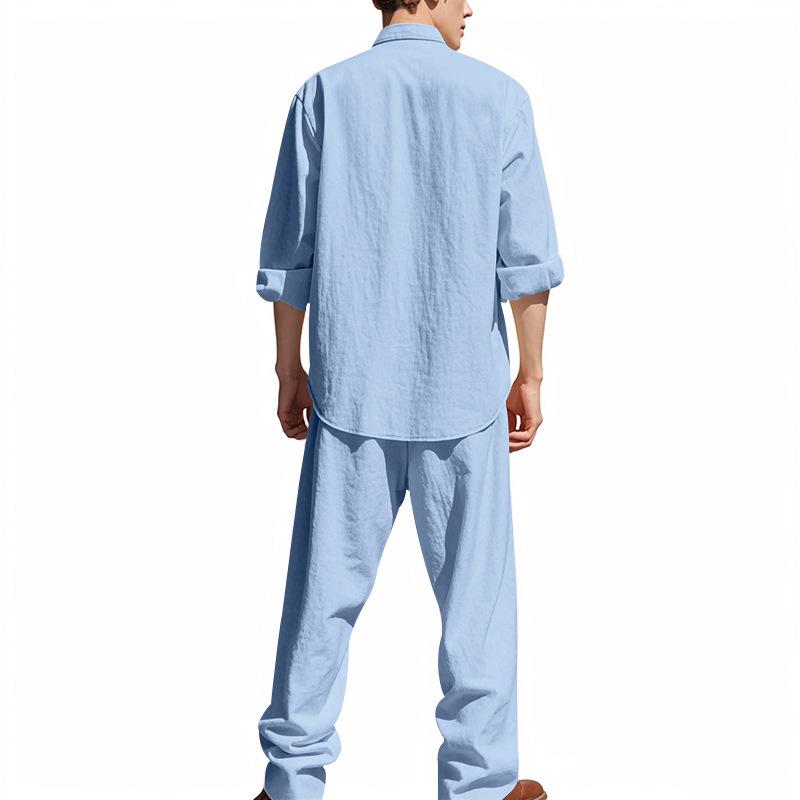 Men's All-season Linen Casual Two-piece Set: Loose-fitting, Comfortable and Breathable, Long-sleeved Top and Trousers