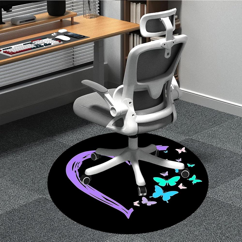 1pc Heart Butterflies Office Round Area Rug,  Mat Suitable ForOffice, Under Office Chairs Bedroom Living Room Home Decor, Room Deco