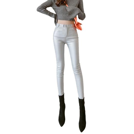 

Леггинсы из искусственной кожи с высокой талией, застежка на пуговицы, матовые эластичные брюки-карандаш с карманами, однотонные, флисовая подкладка, зимние брюки 3XL