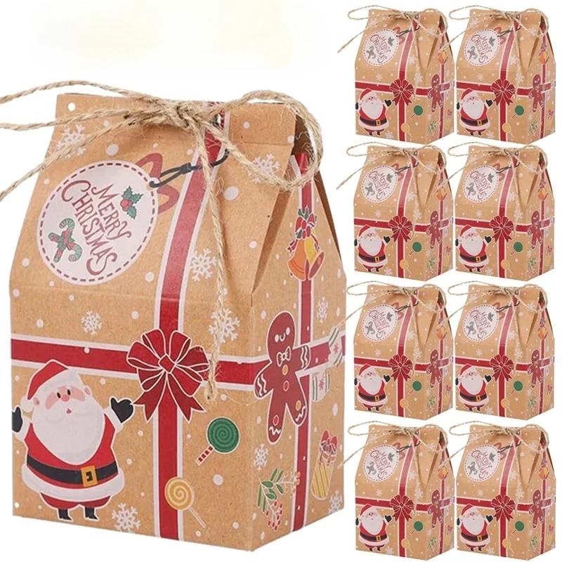 Wholesale Christmas Gift Boxes Kraft Paper Small Wrapping Bag Santa Claus Candy Packaging Box New Year Party Xmas Tree Decors