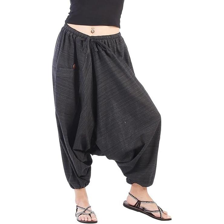Black Cotton Loose Baggy Pant Women Bollywood Designer Stripe Harem Pant Set Free
