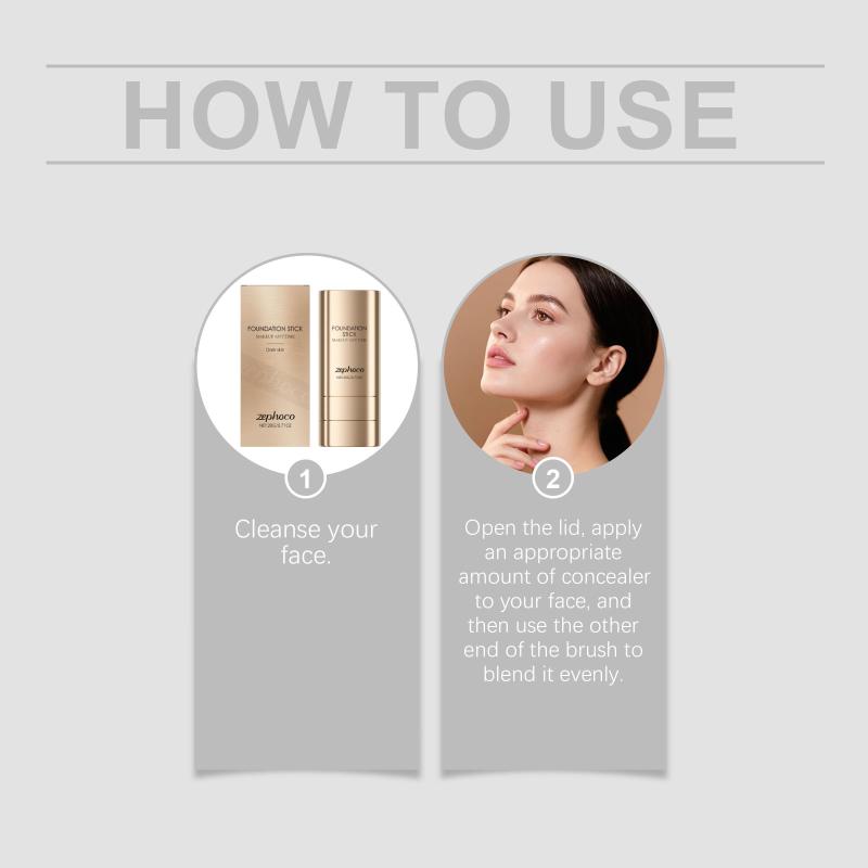 2in1 Foundation Stick for Uneven Skin Tone Lightweight Adherent Moisturiz Natural Concealer Clear Matte Foundation Deep Skin