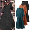 Fashion Autumn Winter Solid Color Print Long Sleeve V-Neck Casual Dresses