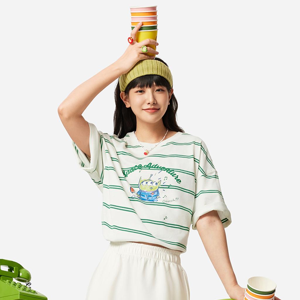 Li Ning X Disney Toy Story Striped Print American Vintage Casual Fashion Comfortable Breathable Round Neck Short Sleeve T-Shirt AHSV182-1