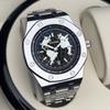 PINTIME Earth Style Men's Watches Stainless Steel Blue Planet Quartz Wristwatch for Man Luminous Waterproof Date
