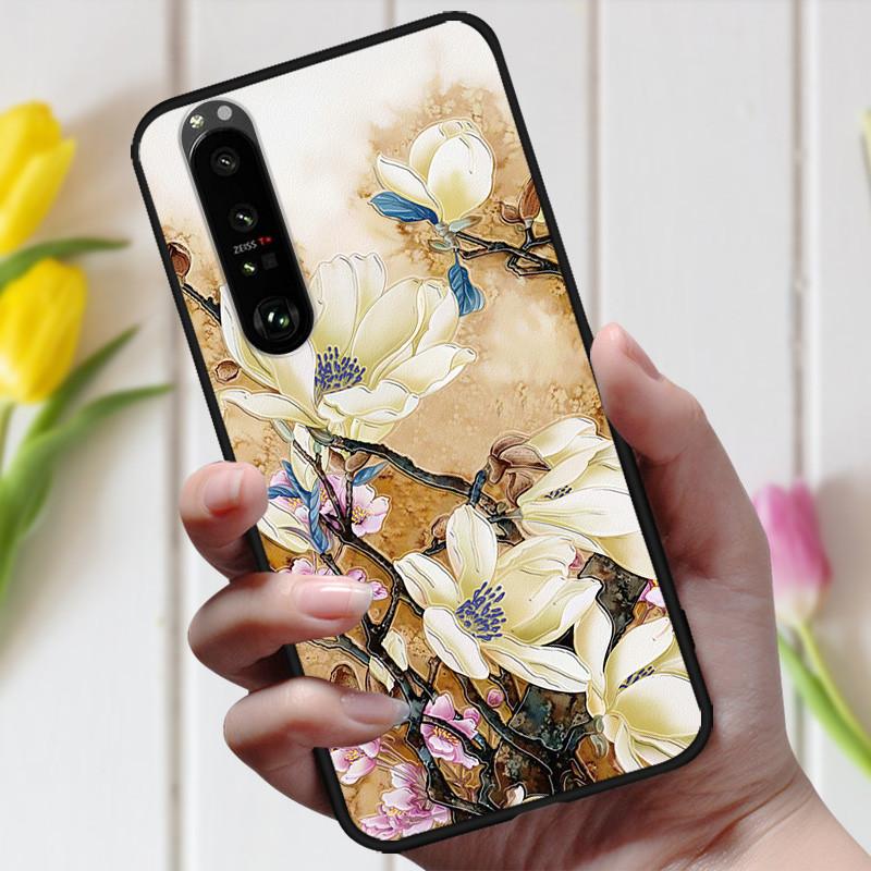 3D Emboss Flower Case For Sony Xperia 10 III Cover Cute Relief Case For Sony Xperia 1 III 5 III 10III Phone Case Coque Fashion