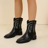 Nnü Retro Square Toe Embroidery Western Boots Women's Autumn and Winter Large Size Foreign Trade Short Boots Block Heel Back Zip Cowboy Boots