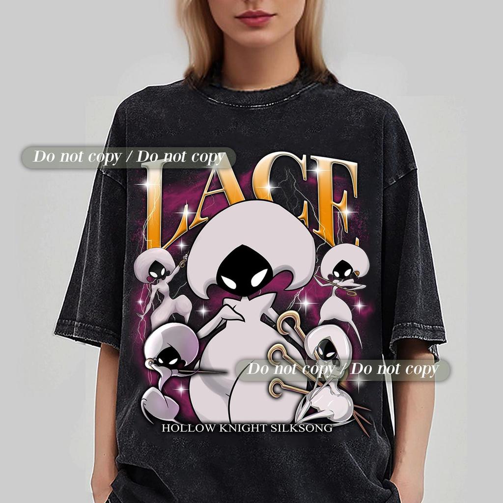Maglietta Vintage Lavata con Pizzo Hollow Knight Maglietta da Gioco Opera d'Arte Gotica Maglietta Non Perdere Mai la Speranza Maglietta di Vespa