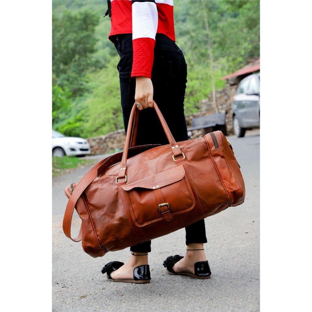 Vintage Genuine Goat Leather Duffel Travel Gym Weekend Overnight Bag