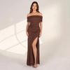 Elegant One-Shoulder Ruched Slit Dress - European & American Style 