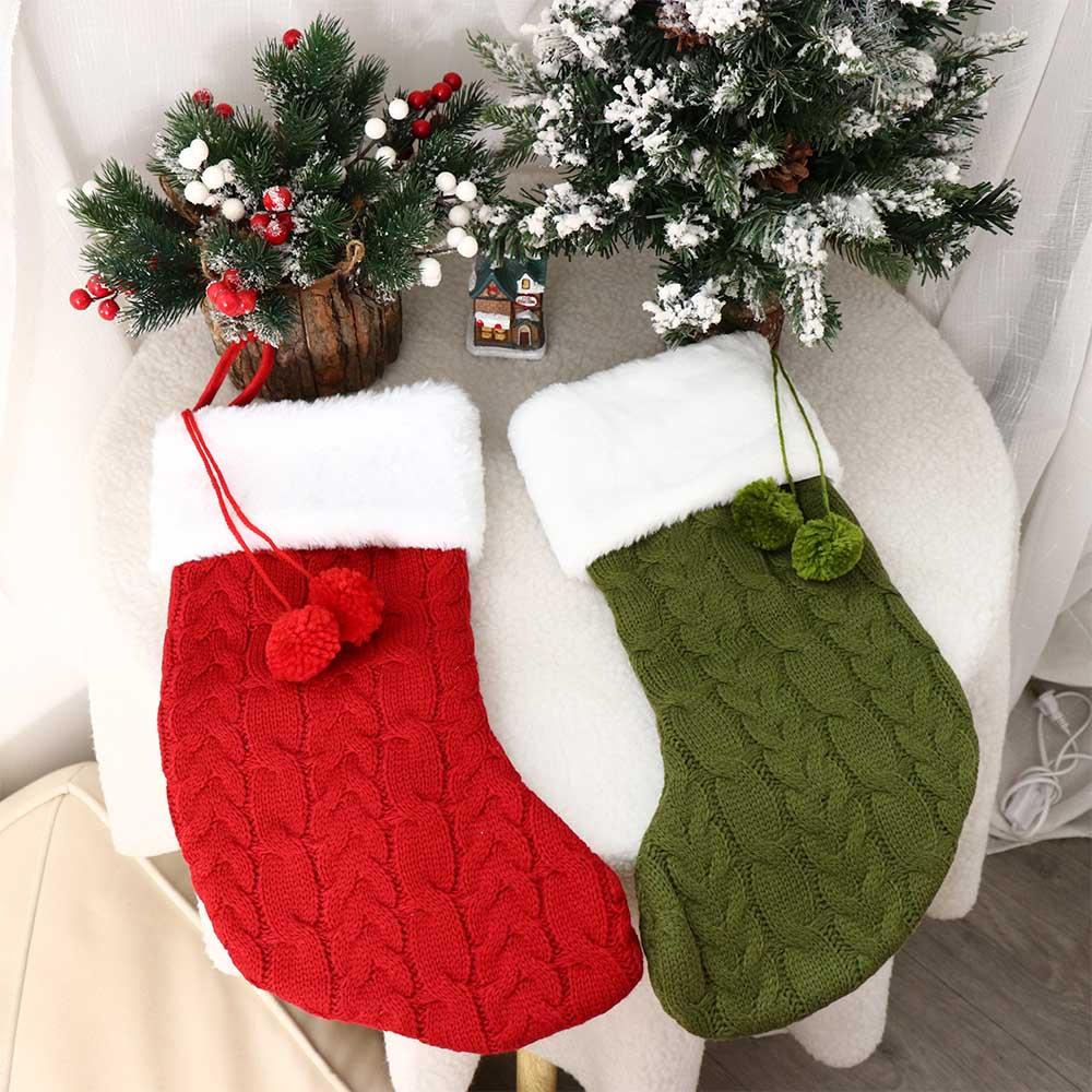 Red/Green/White Christmas Knitting Stocking Large Capacity Christmas Tree Pendant  New Year