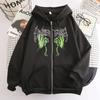 Women's Hooded Zip Up Loose Fit Long Sleeve Printed Butterfly Casual Cardigan Sweatshirt Jacket