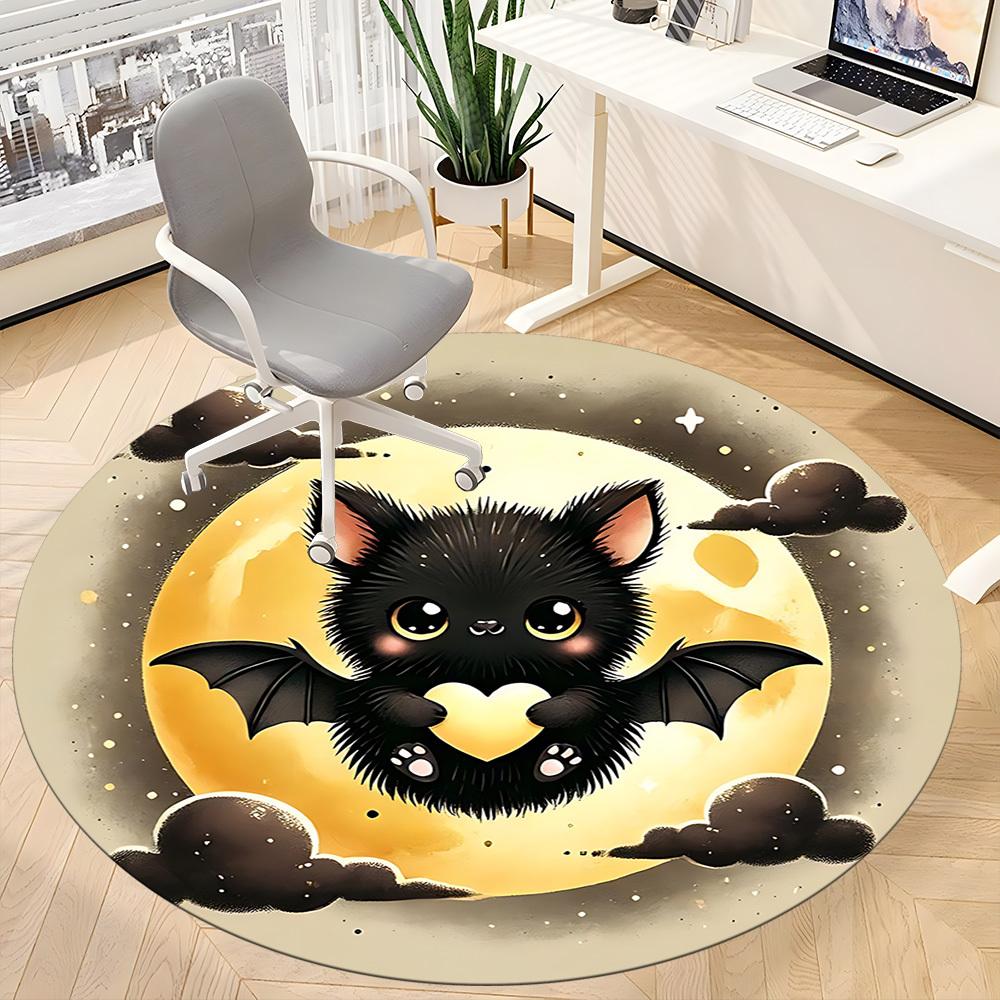 1pc Bat Moon Office Round Area Rug, Under Office Chairs Bedroom Living Room Home Decor, Room Deco, Available In Various Sizes