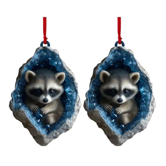 Geode Animal Decoration 2D Acrylic Forest Crystal Cave Little Animals Christmas Hanging Ornament