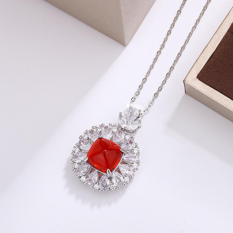 

Rabbit Pigeon Blood Ruby Necklace Cute Rabbit Square Diamond Imitation Royal Blue Color Pendant Cut Sugar Tower Copper