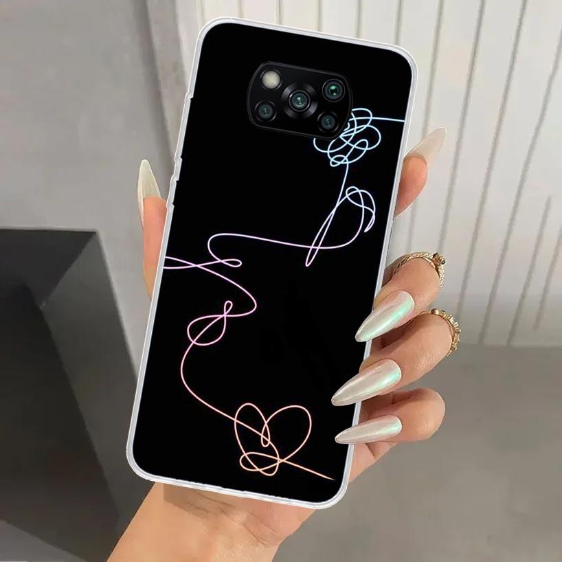 Love Yourself Flower Heart Line Kpop Phone Case for Xiaomi Poco X5 X6 X7 Pro F7 Ultra M7 Redmi 15 15C 13 13C 12 12C 10 10A 10C 9
