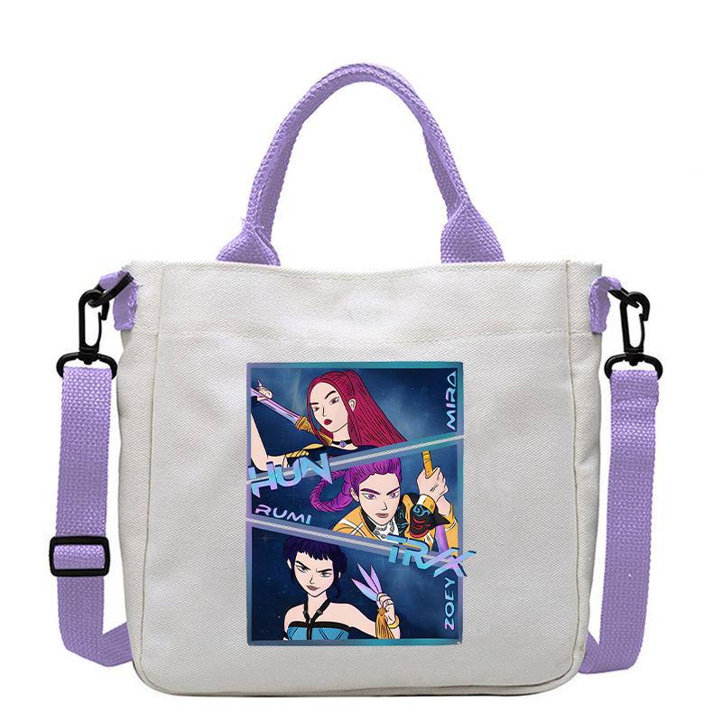 KPop Demon Hunters Shoulder Bag Kawaii Cartoon Handbag Large Capacity Crossbody Fashion Portable Canvas Storage Bags Gift Kid Friendly Entertaining