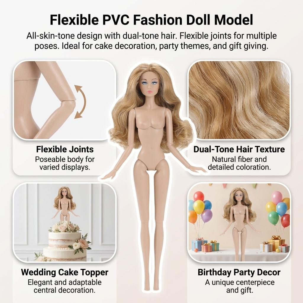 32cm PVC Fashion Doll Model With Dual Tone Nylon Hair And Flexible Joints For Photography Gift