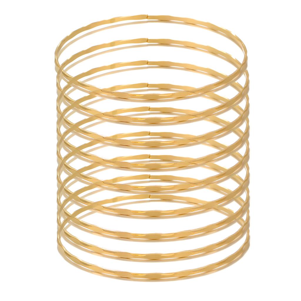 Gold Plated Multi-Layer Hammered Bangle Set, Thin Stackable Gold Bangles for Women