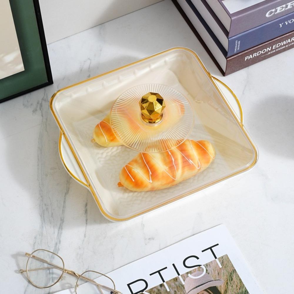 New Transparent Buffet Food Tray Large Capacity with Lid Fruit Plate Drop-proof Plastic Storage Box Desktop Storage