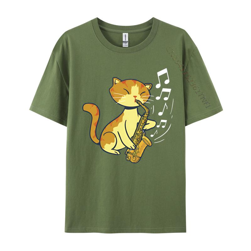 A Cute Cat Playing The Saxophone Tshirts Musicians Tshirts Perfect Saxphone Apparel For Men Grey Shirt Graphic Tee
