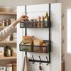   Over The Door Hooks   Metal Hanger Storage Rack with 2 Mesh Basket and Coat Hooks for Bathroom Bedroom Kitchen