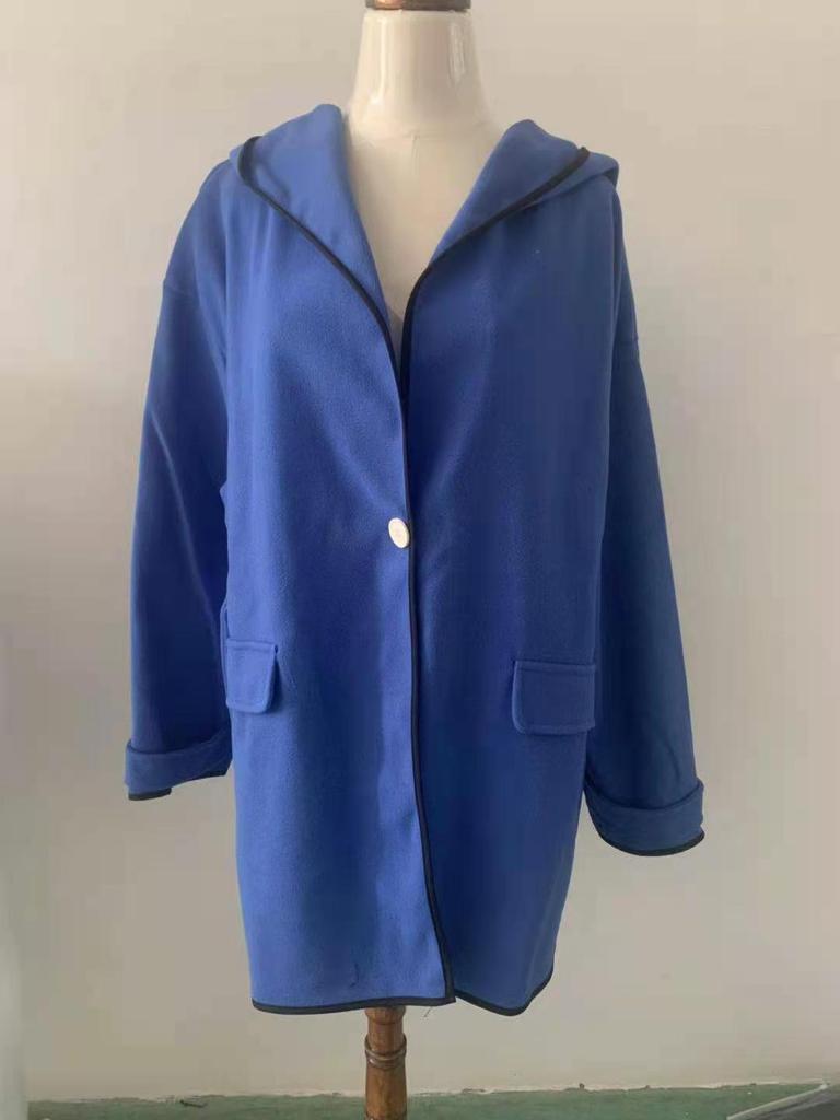 European & American Women's Multicolor Round Neck Loose Hooded Wool Coat - Autumn/Winter Fashion