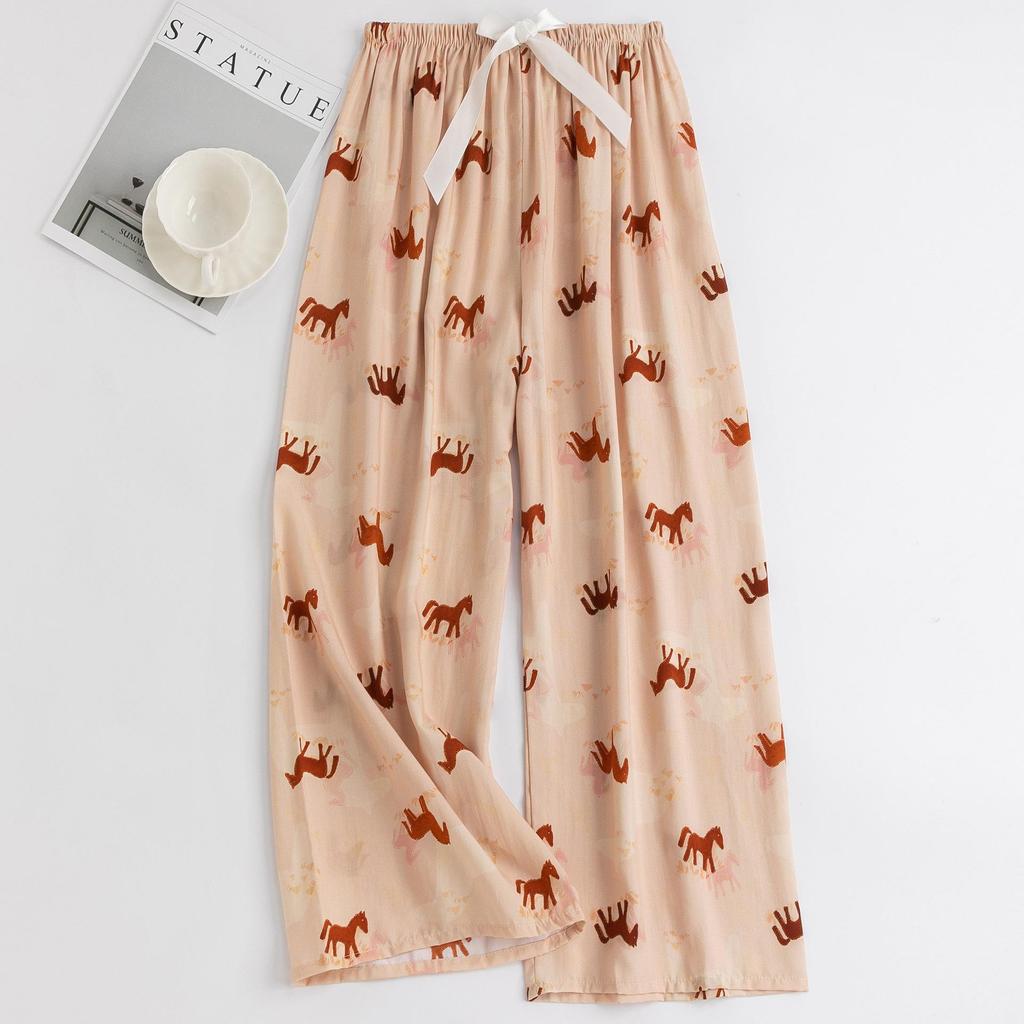 Women's Floral Cotton Silk Pajama Pants, Mosquito Repellent, Outdoor & Home Wear, Plus Size, Lightweight Summer Style.