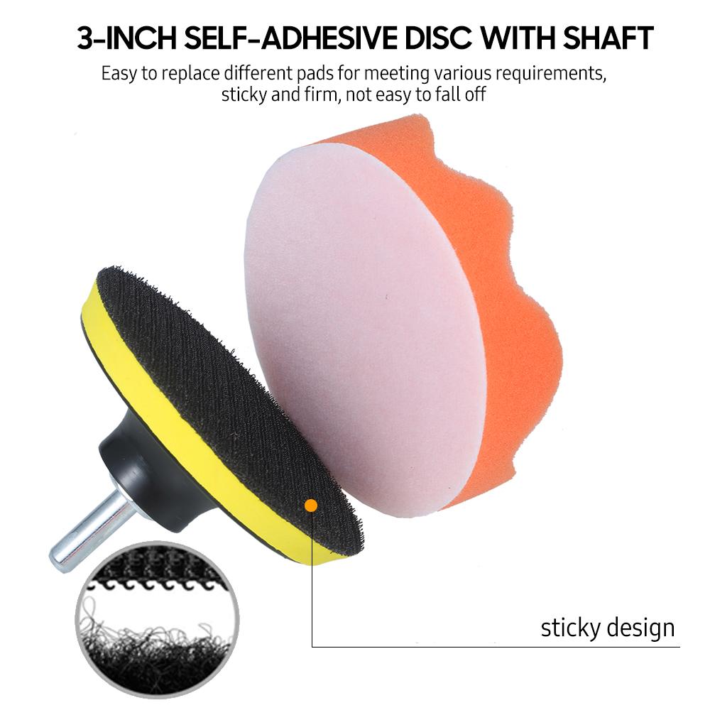 11 bucăți 3-inch set tampon de lustruit pentru mașină cu spumă lustruire cu ceară tampon de lână burete cu disc autoadeziv