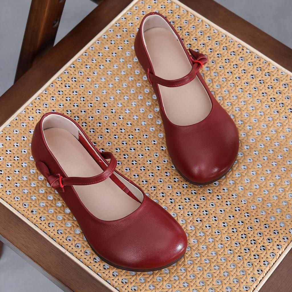 Chaussures simples rétro faites à la main à semelles plates en cuir Chaussures confortables à semelles souples Chaussures simples pour femmes