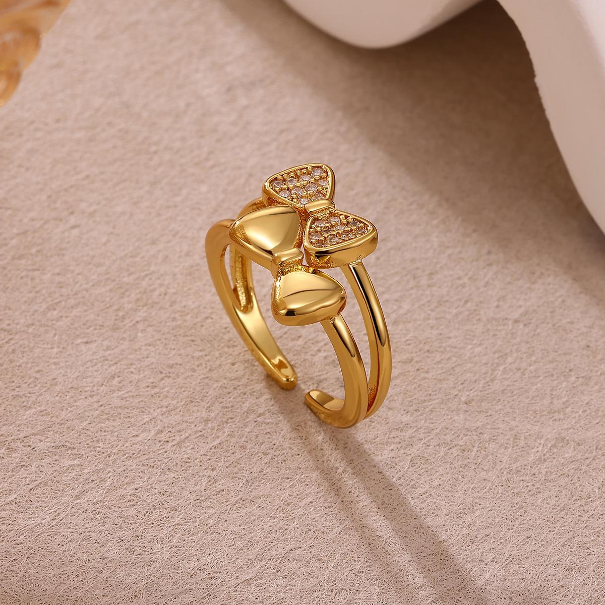 

Double Bow Double-Layer Rings For Women Elegant Romantic Heart Anillos Gold Color Geometric Rings Jewelry Anniversary New Gift resizable