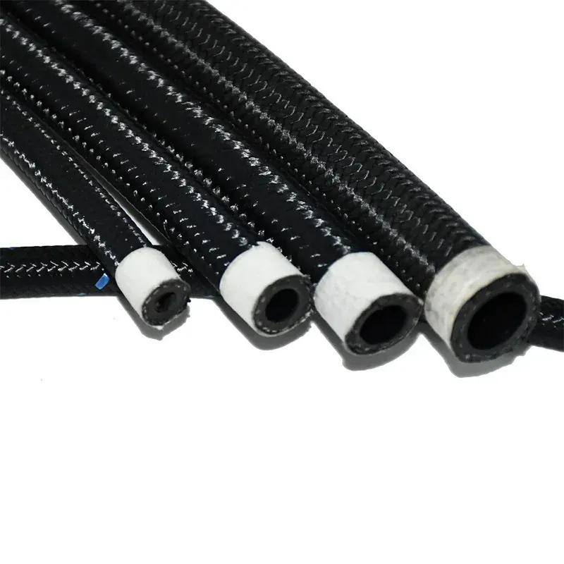 30FT/9M AN6 AN8 Stainless Braided Nylon CPE Oil Fuel Fittings Hose End 0+45+90 Degree Oil Adaptor Kit Black Oil Fuel Hose Line