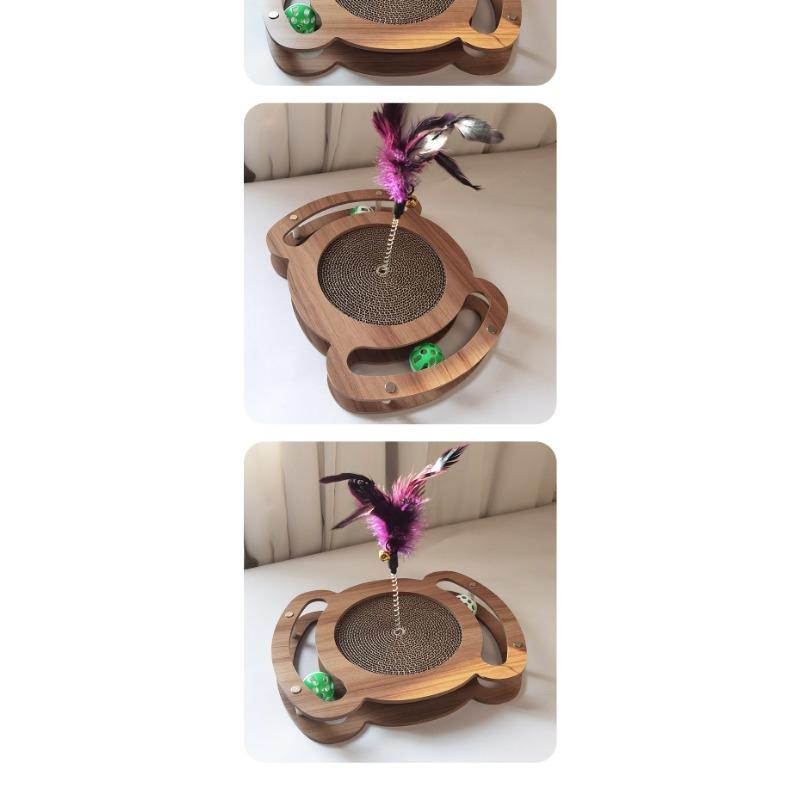 Solid Wood Wear Resistant Cat Scratching Turntable With Bell Cat Teasing Toy Pet Supplies