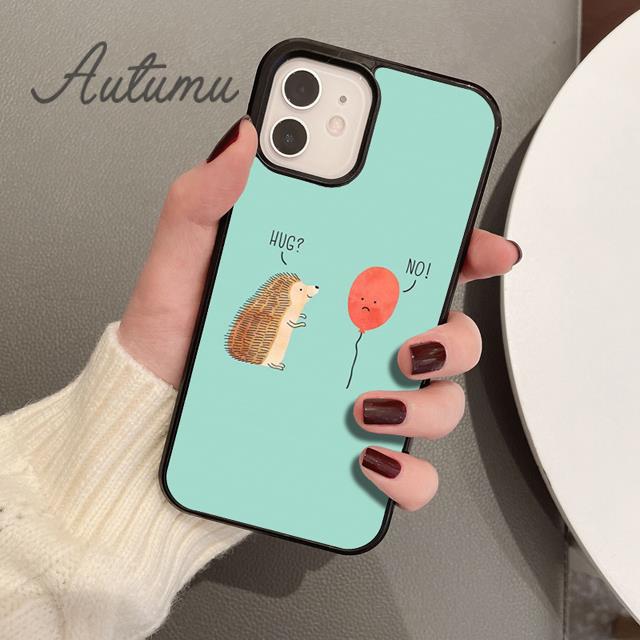 Hedgehog and Balloon Phone Case for iPhone 11 12 13 14 Pro Max Mini X XR XS SE 2020 6S 7 8 Plus Samsung Galaxy S21 S22 Shell