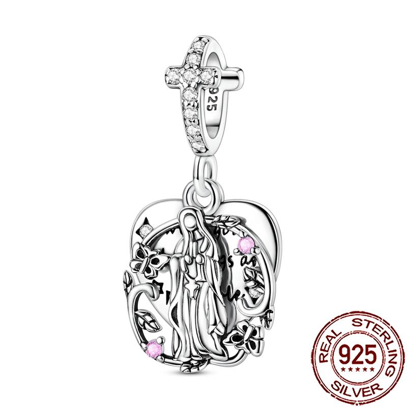 Charms Copper Angel Crucifix Cross Dangle Religious Beads Fit Snake Chain Bracelet Necklace Women Diy Jewelry