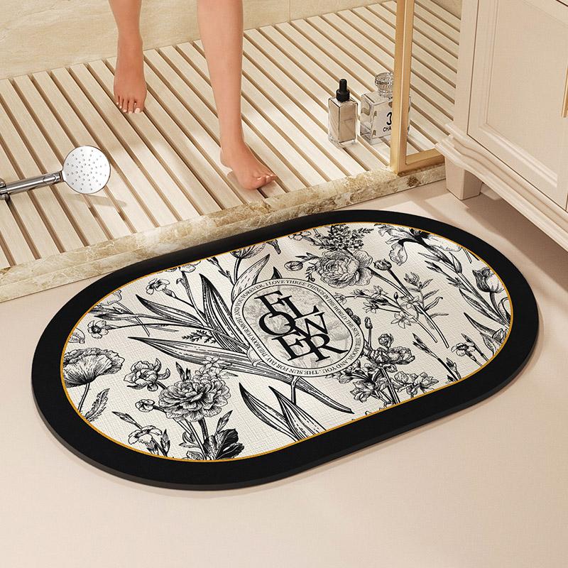 Flower Print Bath Mat Bathroom Super Absorbent Foot Mats Non-Slip Quick Dry Shower Pad Toilet Carpet Doormat Washable