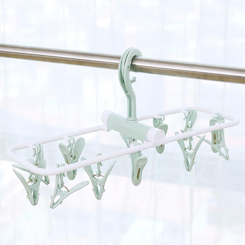 

12 Прищіпок Побутова Прищіпка для Сушіння Шкарпеток Багатофункціональна Вішалка для Одягу Складна Дорожня Сушарка для Одягу Підвісна Стійка для Прання зелений
