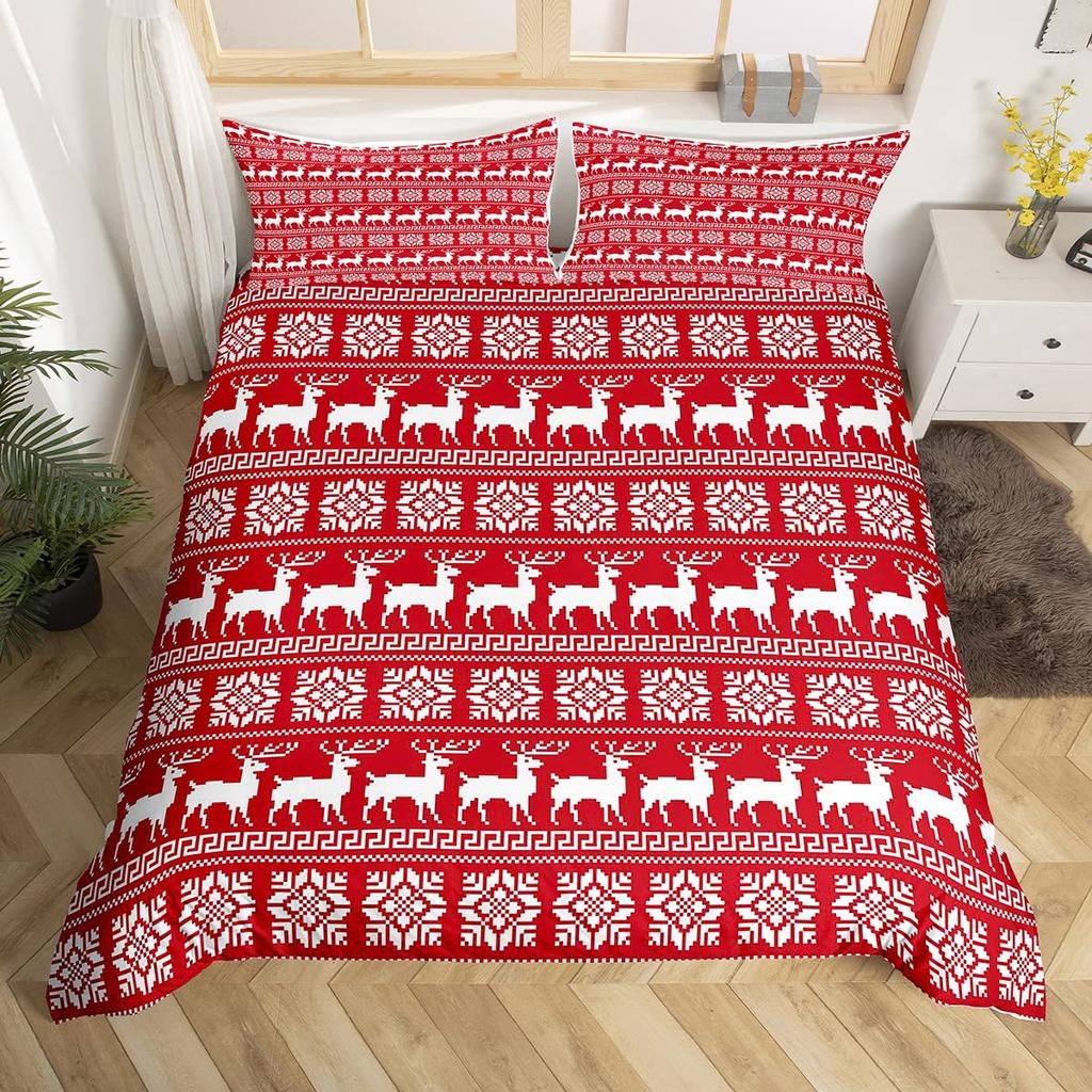 Christmas King Queen Duvet Cover Santa Claus Snowman Bedding Set Red Green Grid Checkered Quilt Cover Polyester Comforter Cover
