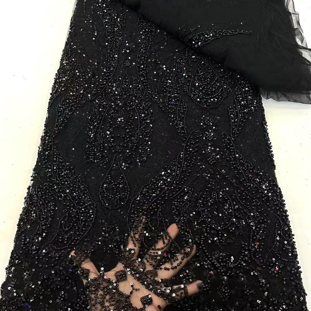 Bugle Bead Sequin Embroidery On Mesh Fabric for DIY Sewing Handmade Dress Garment Accessories Lace Clothing Fashion Cloth
