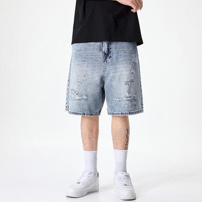 Ripped Denim Shorts Men's Trendy Brand Loose Large Size Straight Five-point Pants Casual Breeches