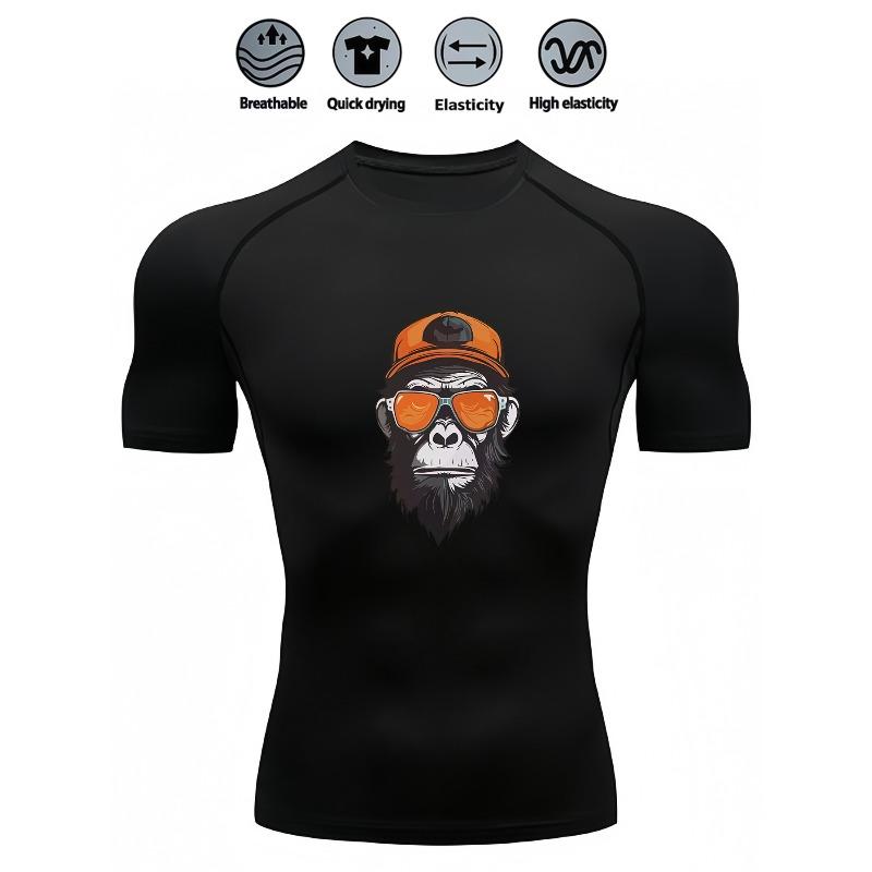 Men's Slim Fit Compression Shirt Quick Dry Breathable Gym Running Funny Animal Print Activewear