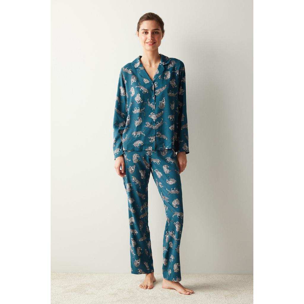Base Dark Printed Shirt Trousers Pajama Set