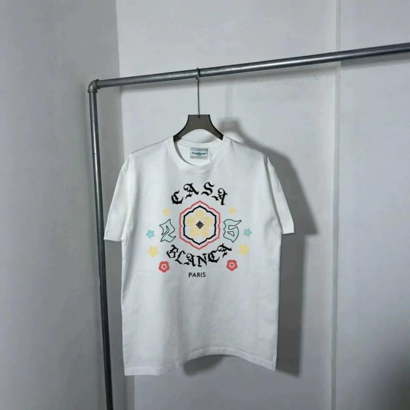 Casablanca Print Oversized Baumwoll-T-Shirt Unisex Lockere Passform 2026 Lässige Streetwear Jugendliche Erwachsene
