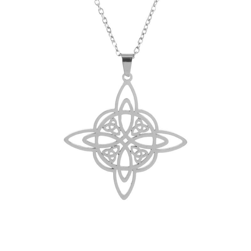 Popular fashion, stylish, personalized, trendy necklace with a witch’s knot, Celtic triangle, double-layered pendant.