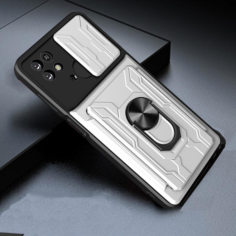 Case For Xiaomi Redmi 10C Luxury Shockproof Slide Camera Lens Armor Phone Cases For Redmi 10C 10 C redmi10C 4G  Card Holder Ring Stand Cover