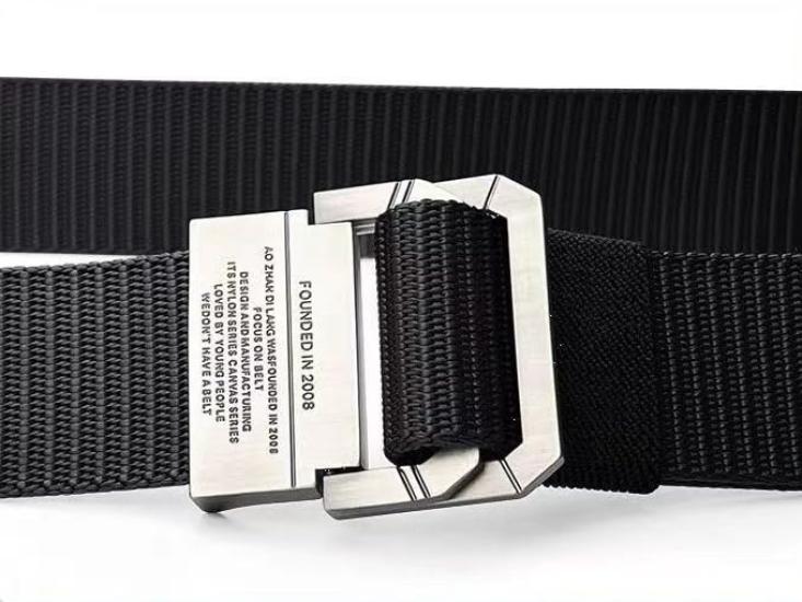 Double-ring nylon belt, silver buckle, D-ring, military style, 3.8cm wide, available in 4 colors: gray, khaki, olive, and black (black)