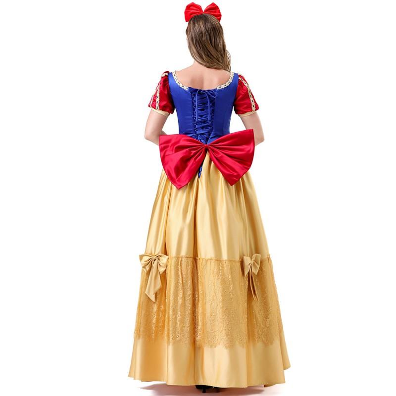 Halloween Snow White Cosplay Dress With Headband Back Bow Adult Women Costume Party Stage Performance
