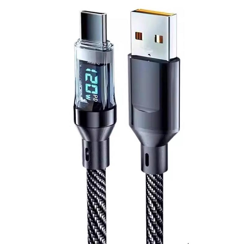 120W Dual Type-C Fast Charging Cable with Smart Display for Apple 15/16 & Huawei Phones