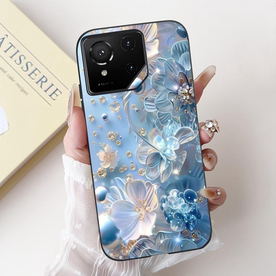 For Asus Rog Phone 9 Pro 5G Case Popular Flower Cartoon Soft Black Silicone Shockproof Cover For Asus Rog Phone 9 FE Phone9 Capa